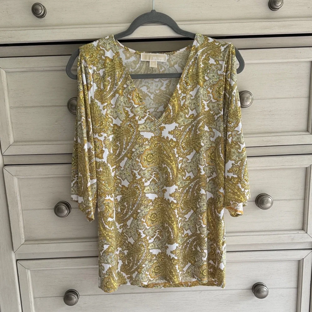 Michael Kors Paisley Tunic With Cut-Out Sleeves SZ M